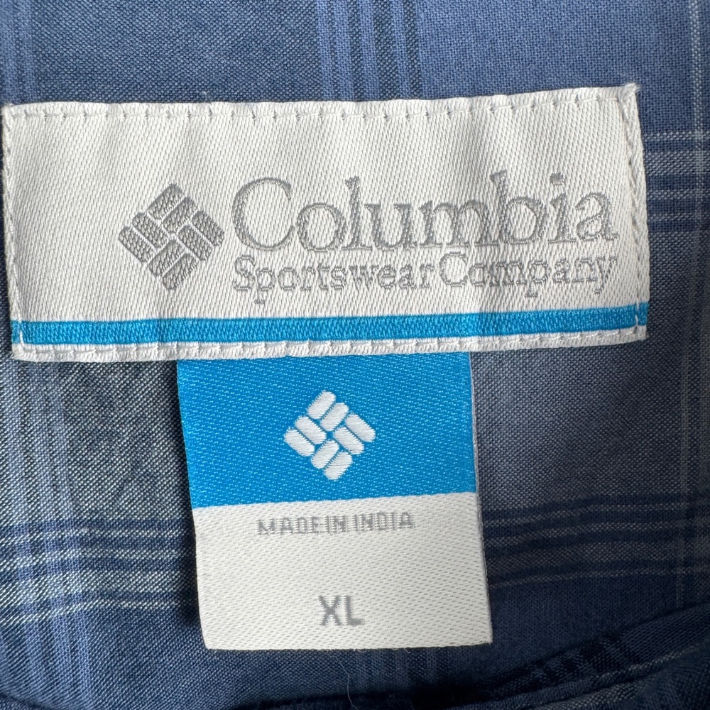 Columbia Mens 100% Cotton Plaid Long Sleeve Button Up Shirt Blue Grey Size XL - Picture 3 of 8